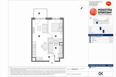 Rzut - Mieszkanie na sprzedaż 2 pokoje o powierzchni 38,2 m² - numer A.15 w Mokotów Sportowy 3.1