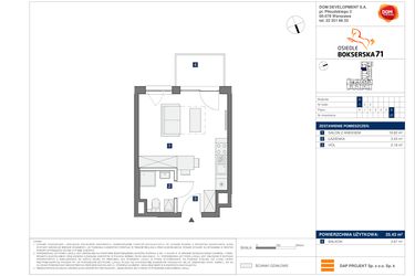 Rzut - Mieszkanie na sprzedaż 1 pokój o powierzchni 25,43 m² - numer D27 w Osiedle Bokserska 71 Etap 2 Faza 3