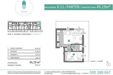 Rzut - Mieszkanie na sprzedaż 2 pokoje o powierzchni 45,19 m² - numer 04.0.11 w Port Jastarnia bud. 01, 04