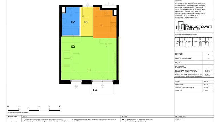 Rzut - Mieszkanie na sprzedaż 1 pokój o powierzchni 35,69 m² - numer A10 w Augustówka Residence