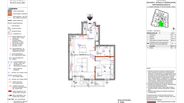 Rzut - Mieszkanie na sprzedaż 2 pokoje o powierzchni 47,94 m² - numer 10 w Apartamenty Pustułeczki
