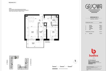 Rzut - Mieszkanie na sprzedaż 2 pokoje o powierzchni 48,37 m² - numer 12 w Gajowa bud. A