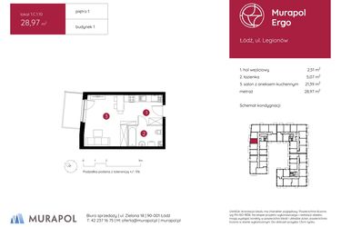 Rzut - Mieszkanie na sprzedaż 1 pokój o powierzchni 28,97 m² - numer 1.C.1.10 w Murapol Ergo