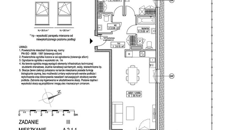 Rzut - Mieszkanie na sprzedaż 3 pokoje o powierzchni 66,28 m² - numer A.2.1.1 w Atut III