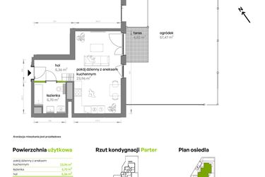 Rzut - Mieszkanie na sprzedaż 1 pokój o powierzchni 35,02 m² - numer AA0001 w Ptasia Vita