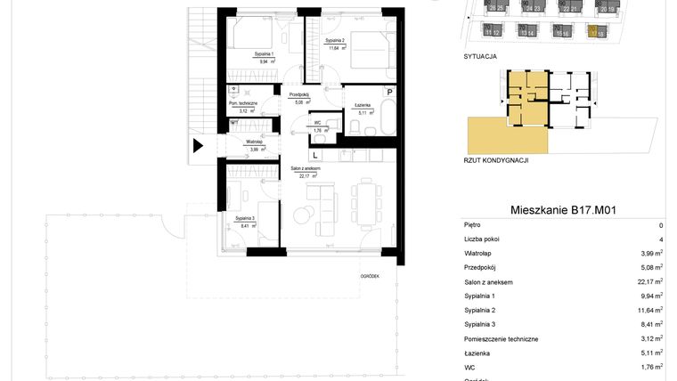 Rzut - Mieszkanie na sprzedaż 4 pokoje o powierzchni 71,23 m² - numer 17.1 w River Park