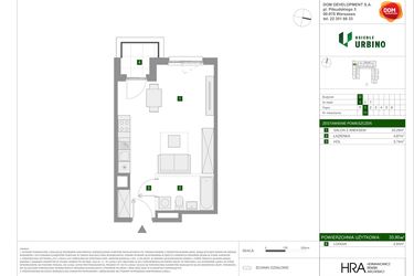 Rzut - Mieszkanie na sprzedaż 1 pokój o powierzchni 33,9 m² - numer 11 w Osiedle Urbino etap 1.4