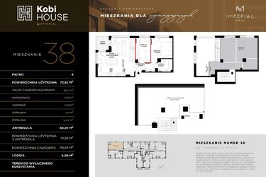 Rzut - Mieszkanie na sprzedaż 5 pokoi o powierzchni 115,43 m² - numer 38 w Kobi HOUSE