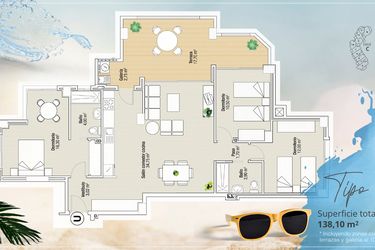 Rzut - Mieszkanie na sprzedaż 3 pokoje o powierzchni 138,1 m² - numer 226 w Apartamenty w La Manga del Mar Menor - 37756457