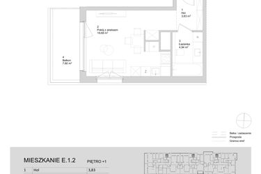 Rzut - Mieszkanie na sprzedaż 1 pokój o powierzchni 28,45 m² - numer E.1.2 w ATAL Parkowa
