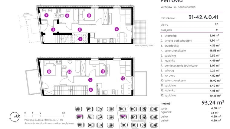 Rzut - Mieszkanie na sprzedaż 5 pokoi o powierzchni 93,24 m² - numer 31-42.A.0.41 w Murapol Osiedle Ferrovia