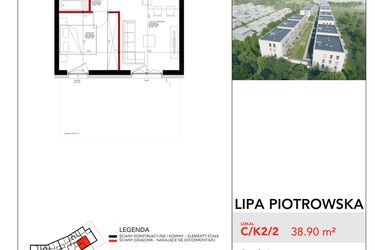 Rzut - Mieszkanie na sprzedaż 2 pokoje o powierzchni 38,9 m² - numer C/2/2 w Lipa Piotrowska