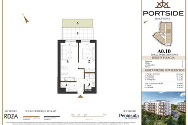 Rzut - Mieszkanie na sprzedaż 2 pokoje o powierzchni 39,48 m² - numer A0.10 w Portside Bałtycka