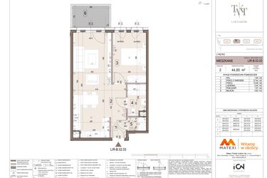 Rzut - Mieszkanie na sprzedaż 2 pokoje o powierzchni 44,85 m² - numer B.02.03 w Takt Lirników