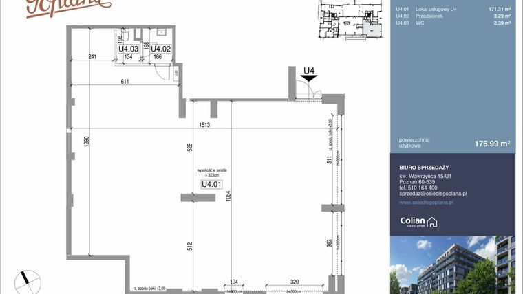 Rzut - Lokal użytkowy na sprzedaż 1 pokój o powierzchni 176,99 m² - numer F/U4 w Goplana budynek F