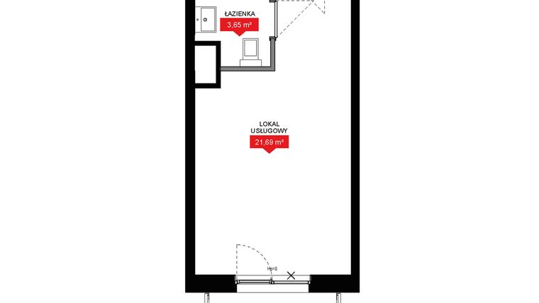 Rzut - Mieszkanie na sprzedaż 1 pokój o powierzchni 25,37 m² - numer A2 166LU w 29L - Apartamenty inwestycyjne