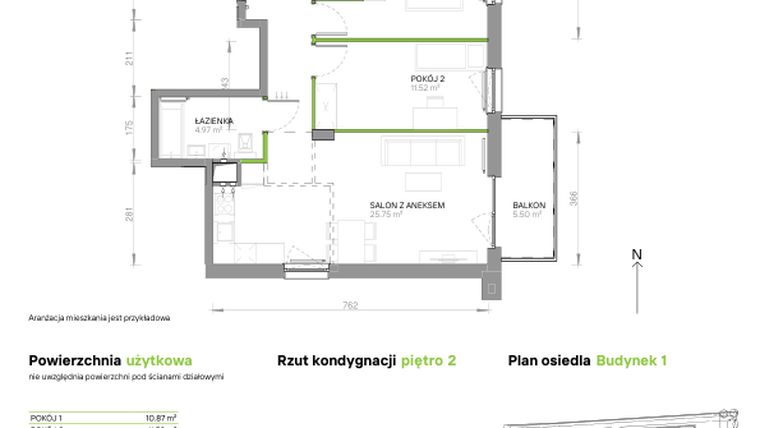 Rzut - Mieszkanie na sprzedaż 3 pokoje o powierzchni 62,91 m² - numer III.2/1/18 w Via Flora