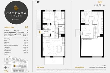 Rzut - Mieszkanie na sprzedaż 4 pokoje o powierzchni 89,16 m² - numer 10.2 w CASCADA House