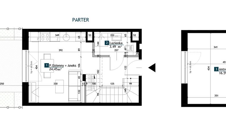 Rzut - Mieszkanie na sprzedaż 1 pokój o powierzchni 44,53 m² - numer BH0003 w Viva Cité