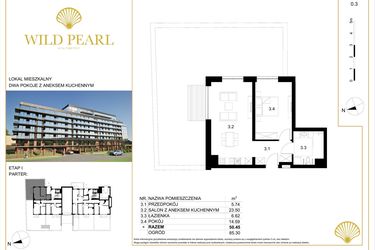 Rzut - Mieszkanie na sprzedaż 2 pokoje o powierzchni 50,45 m² - numer 0.3 w Wild Pearl