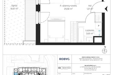 Rzut - Mieszkanie na sprzedaż 1 pokój o powierzchni 34,47 m² - numer I.0M03 w Nadmotławie Apartments etap I
