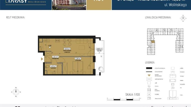 Rzut - Mieszkanie na sprzedaż 2 pokoje o powierzchni 40,8 m² - numer DM39 w Diamentowe Tarasy