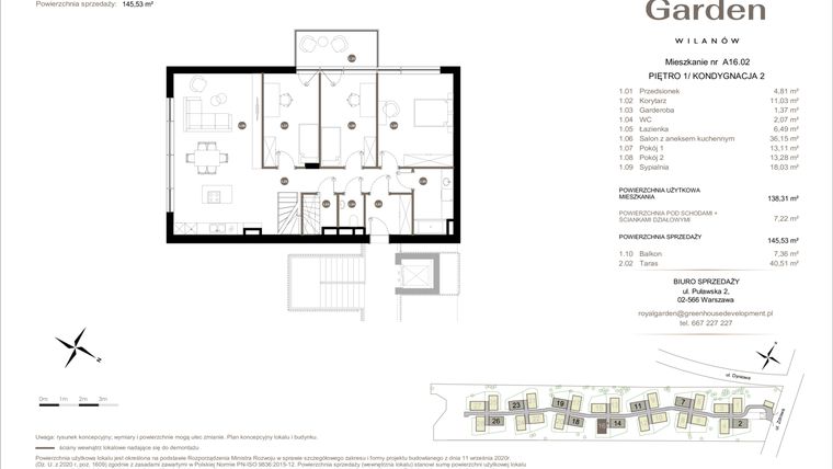 Rzut - Mieszkanie na sprzedaż 5 pokoi o powierzchni 138,31 m² - numer A16.02 w Royal Garden Wilanów Apartamenty