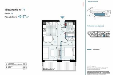 Rzut - Mieszkanie na sprzedaż 2 pokoje o powierzchni 40,57 m² - numer 77 w Medyków 32