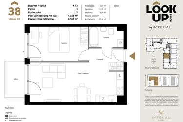 Rzut - Mieszkanie na sprzedaż 2 pokoje o powierzchni 41,56 m² - numer A38 w Look Up House