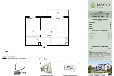 Rzut - Mieszkanie na sprzedaż 2 pokoje o powierzchni 41,06 m² - numer A.1.13 w Bukovo Park