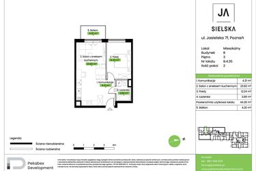 Rzut - Mieszkanie na sprzedaż 2 pokoje o powierzchni 44,26 m² - numer B.4.35 w JA_SIELSKA V