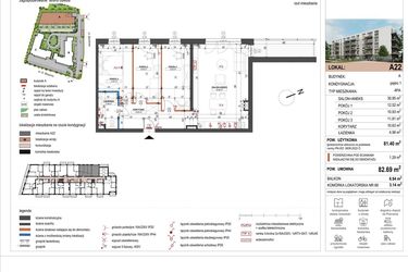Rzut - Mieszkanie na sprzedaż 4 pokoje o powierzchni 81,4 m² - numer A22 w ulica Staszica bud. A
