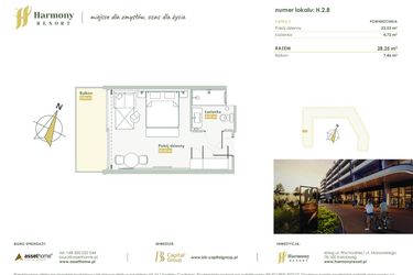 Rzut - Mieszkanie na sprzedaż 1 pokój o powierzchni 28,25 m² - numer H.2.8 w Harmony Resort