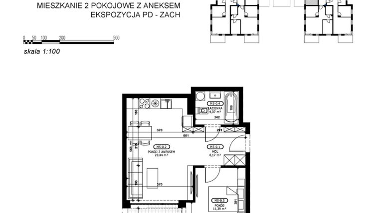 Rzut - Mieszkanie na sprzedaż 2 pokoje o powierzchni 42,37 m² - numer C2-M5 w Stacja Łódź V – etap C2