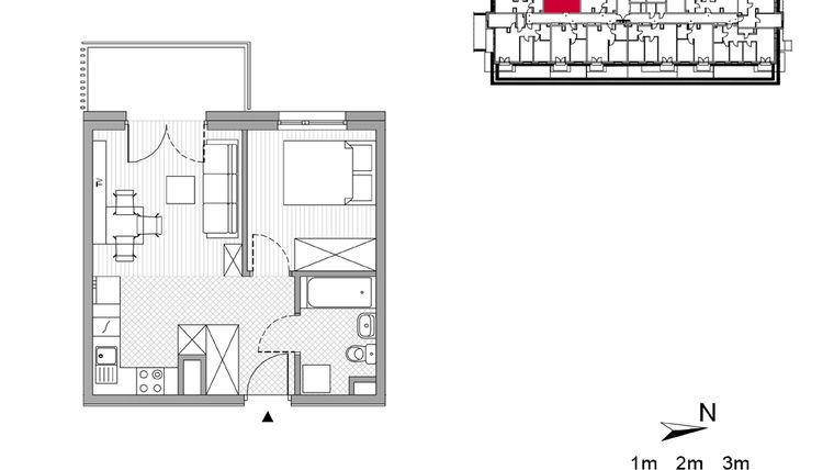 Rzut - Mieszkanie na sprzedaż 2 pokoje o powierzchni 33,25 m² - numer 10 w ul. Powstańców/os. Piastów bud. F