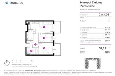 Rzut - Mieszkanie na sprzedaż 2 pokoje o powierzchni 56,83 m² - numer 2.A.4.06 w Murapol Zielony Żurawiniec