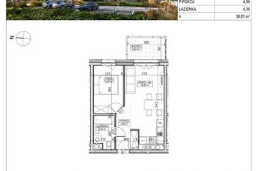 Rzut - Mieszkanie na sprzedaż 2 pokoje o powierzchni 36,81 m² - numer A3.03.39 w AURA
