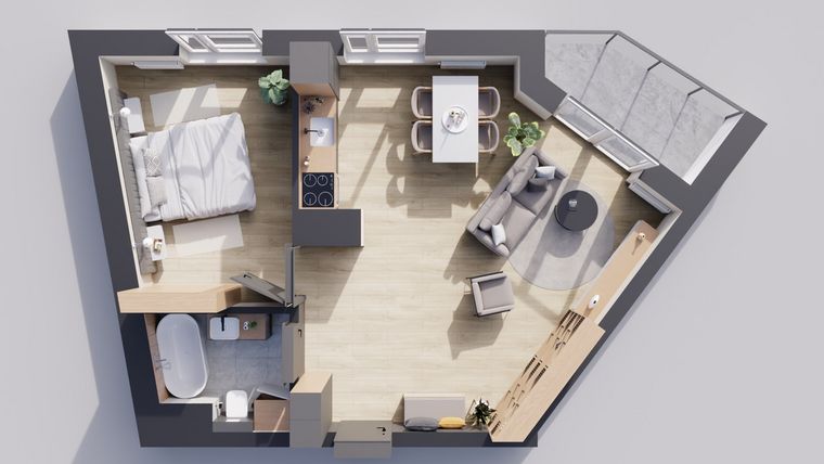 Rzut - Mieszkanie na sprzedaż 2 pokoje o powierzchni 48,4 m² - numer 24/13 w Odrzańskie Bulvary