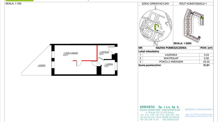 Rzut - Mieszkanie na sprzedaż 1 pokój o powierzchni 31,49 m² - numer M37 w Nova Łacina