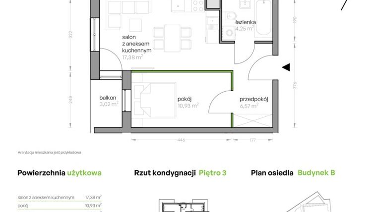 Rzut - Mieszkanie na sprzedaż 2 pokoje o powierzchni 41,55 m² - numer B/4.5 w Ujeścisko Vita