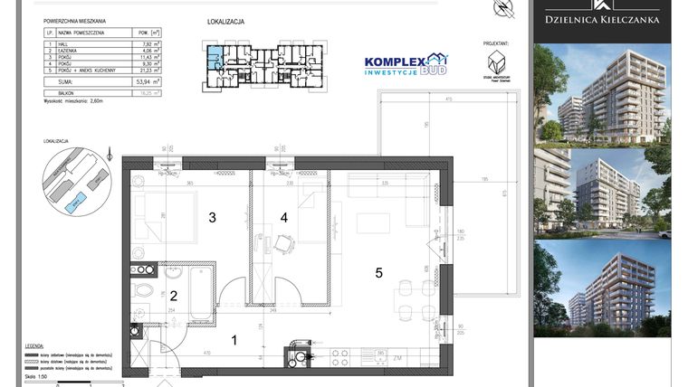 Rzut - Mieszkanie na sprzedaż 3 pokoje o powierzchni 53,94 m² - numer 27 w Dzielnica Kielczanka etap II