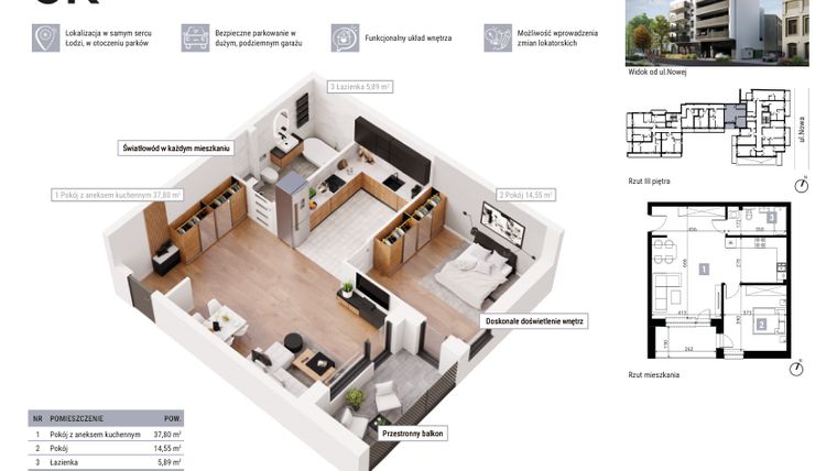 Rzut - Mieszkanie na sprzedaż 2 pokoje o powierzchni 58,24 m² - numer M36 w JR Nowa