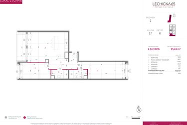 Rzut - Mieszkanie na sprzedaż 3 pokoje o powierzchni 93,63 m² - numer 2.1/2/M10 w Lechicka 65