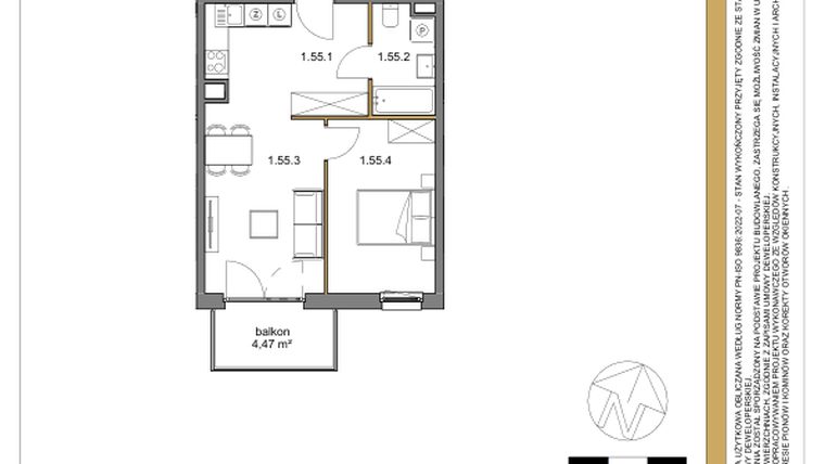 Rzut - Mieszkanie na sprzedaż 2 pokoje o powierzchni 42,08 m² - numer 55 w Osiedle Sfera etap II