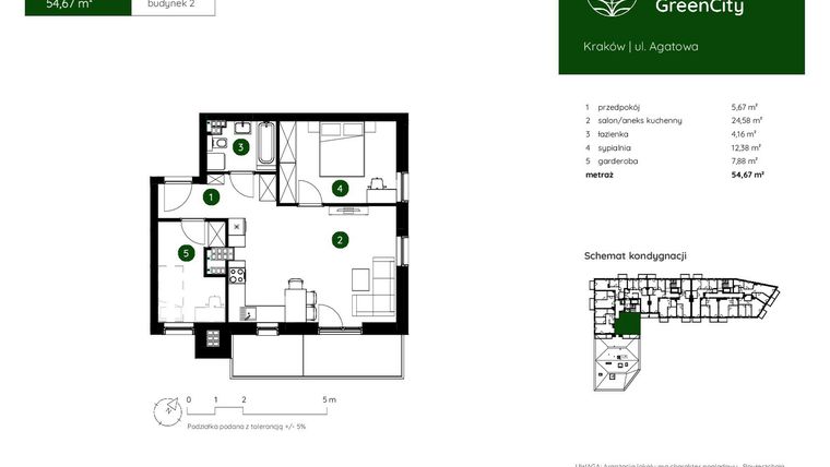 Rzut - Mieszkanie na sprzedaż 2 pokoje o powierzchni 54,67 m² - numer 2.A.4.01 w Murapol GreenCity bud. 2