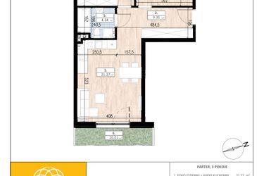 Rzut - Mieszkanie na sprzedaż 3 pokoje o powierzchni 57,68 m² - numer B1/0/1 w ACCANTO