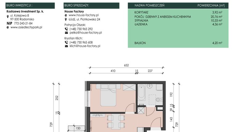 Rzut - Mieszkanie na sprzedaż 2 pokoje o powierzchni 39,37 m² - numer 15 w Osiedle City Park
