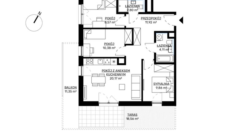 Rzut - Mieszkanie na sprzedaż 4 pokoje o powierzchni 67,81 m² - numer M4 w KWADRAT etap 2