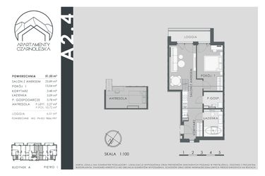 Rzut - Mieszkanie na sprzedaż 2 pokoje o powierzchni 51,55 m² - numer A2.4 w Apartamenty Czarnoleska