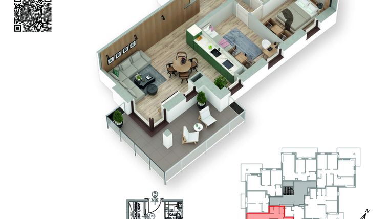 Rzut - Mieszkanie na sprzedaż 3 pokoje o powierzchni 63,01 m² - numer 7 w Villa Park - Etap III